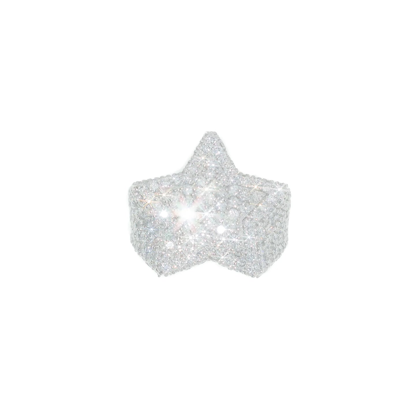 Star Ring With Diamonds - 10K - White Gold 16.8g - D 6.00 CT