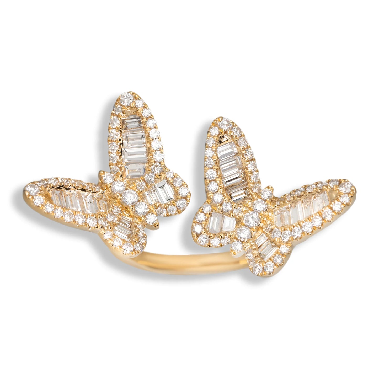 Butterflies Ring With Emerald Cuts – 18K – Multicolor (White/Yellow/Rose Gold) 6.4 g – D 4.00 CT