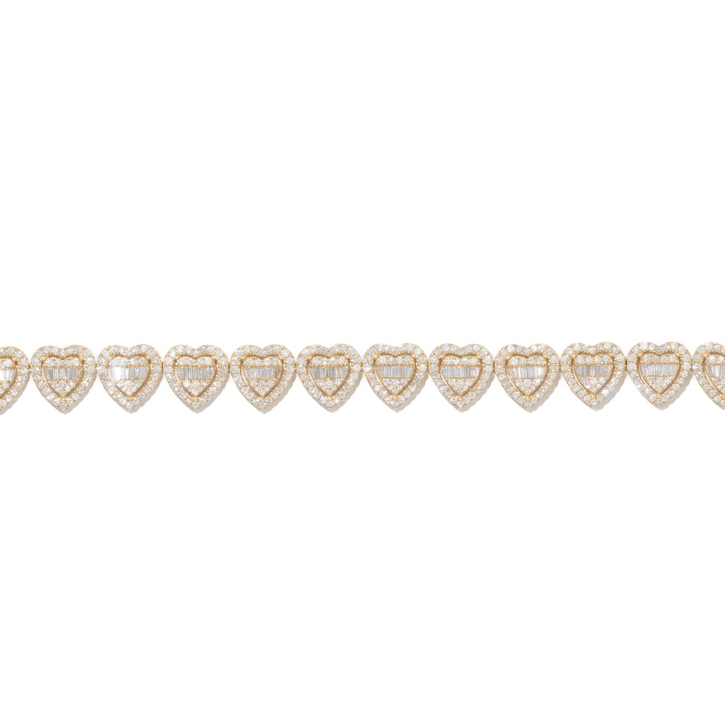 Heart Bracelet With Diamonds & Baguettes - 10K - Yellow Gold 23.5g - D 6.55 CT - 8 inches