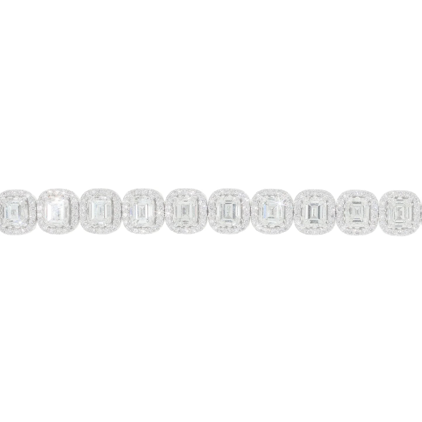Baguette Diamond Bracelet With Emeralds - 14K - White Gold 32.80g - D 3.66 ct / EM 20.21 ct - 7 inches