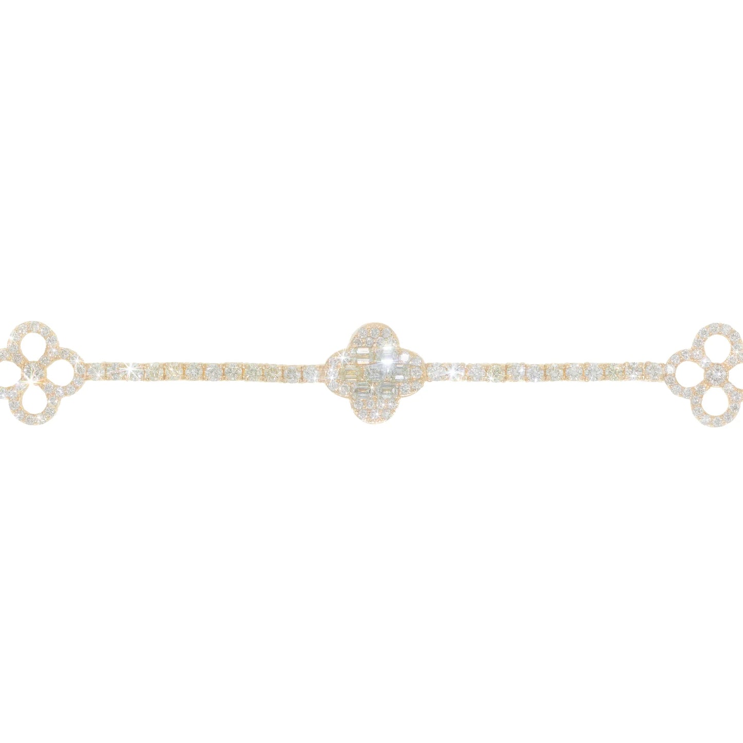 Tennis Bracelet with Clover - 14K - Yellow Gold 32.80 g - D 6.11 CT - 7 inches