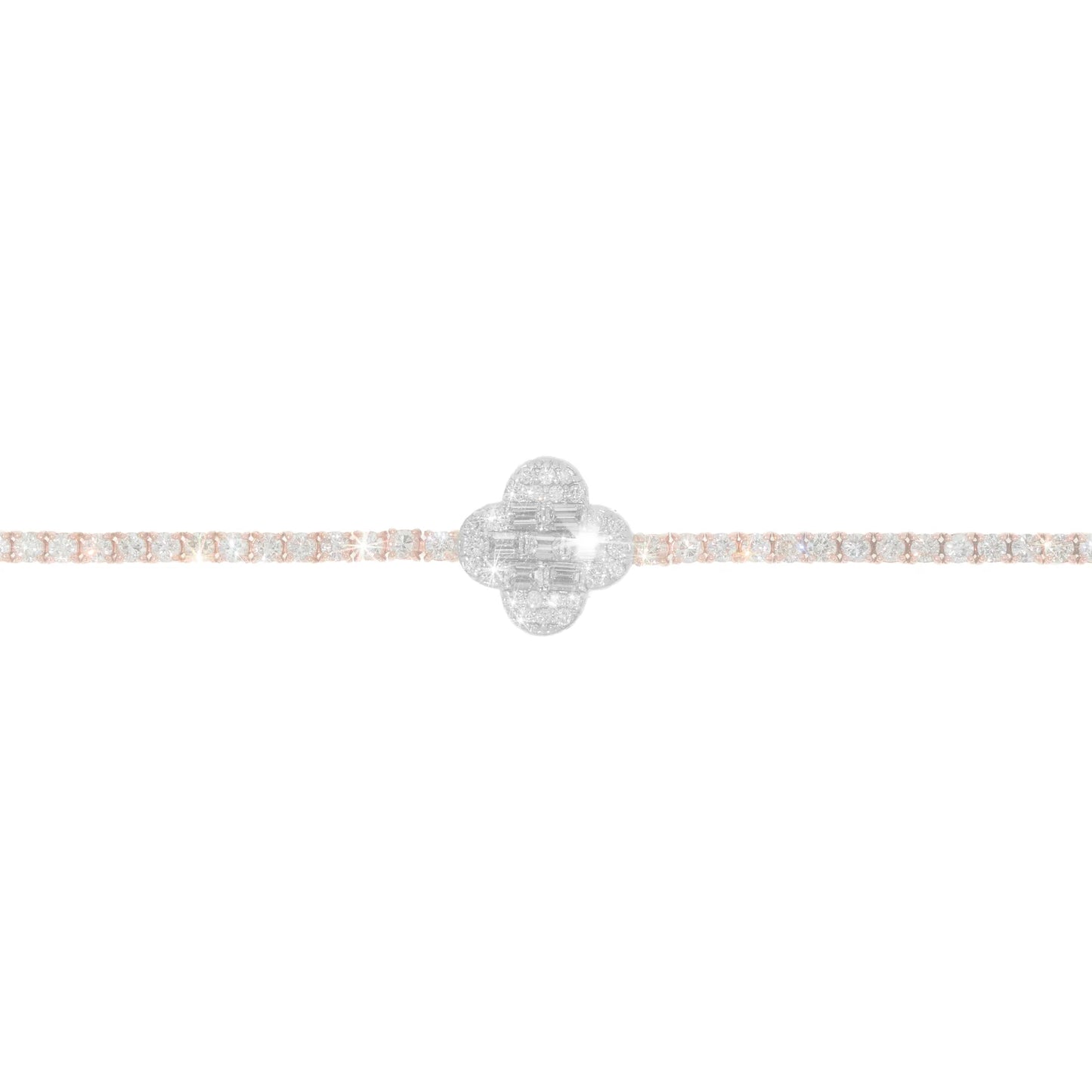 Tennis Bracelet With Center Colver - 14K - Rose/White Gold 10.6 g - D 4.52 ct - 7 inches