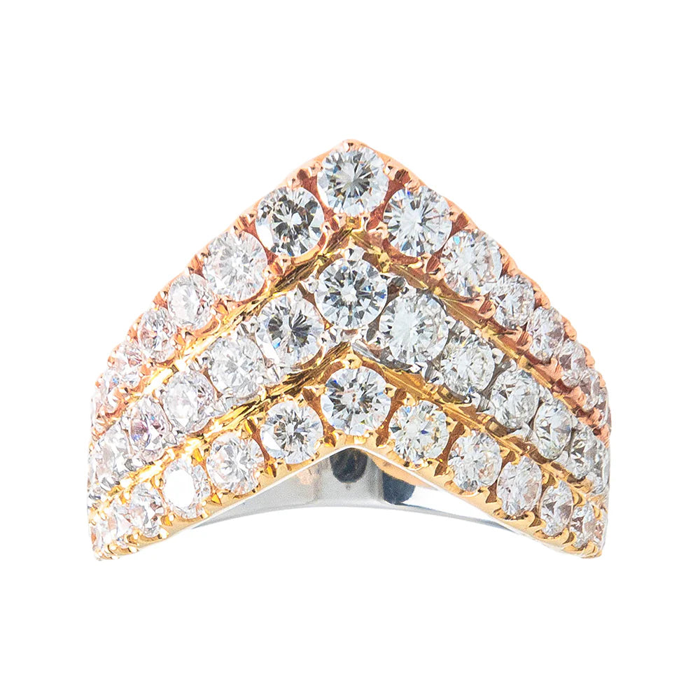 3 Tone Diamond Ring – 18K – White / Yellow / Rose Gold 9.9 g – D 2.00 CT