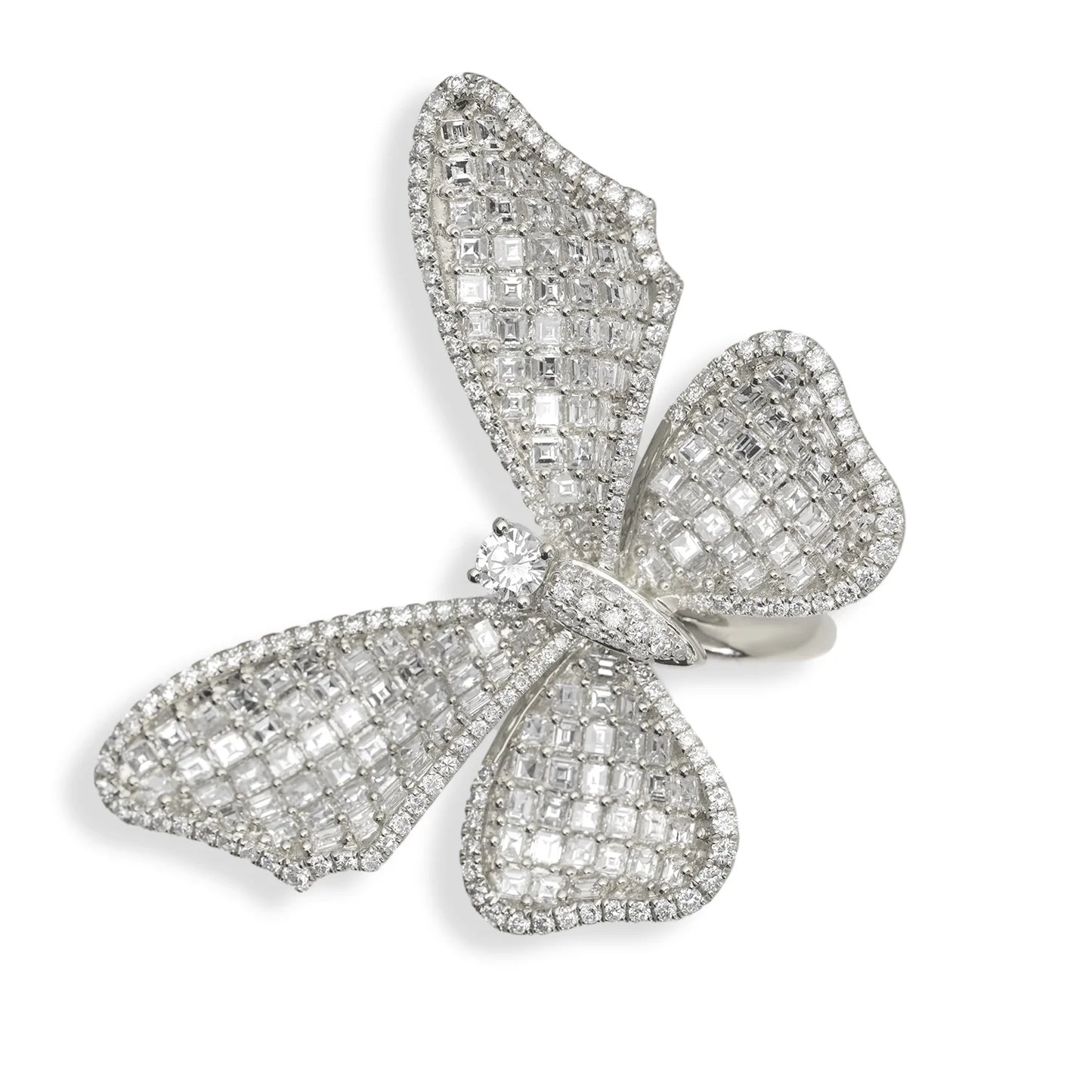 Butterfly Ring With Asscher and Round Diamonds – 18K – White Gold 14.6 g – D 11.02 CT