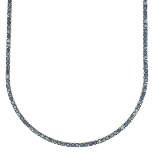 Yellow Gold Tennis Chain With Sapphire's - 14K Gold - SAF 29.63Ct - 22.70G - 20" inches