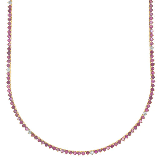 Yellow Gold Tennis Chain With Ruby's & Diamond's - 14K Gold - DIA 0.85 Ct | Rby 13.42 Ct - 17.50G - 20" inches