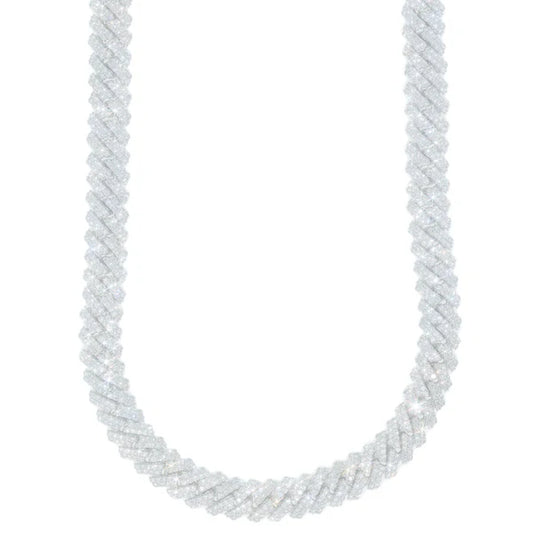 Woman's Cuban Link Chain- 10K Gold - White Gold - DIA 35.87 ct - 205.0g - 18" inches