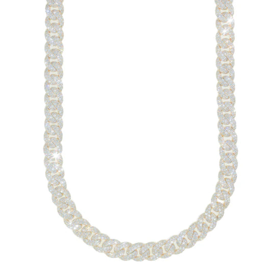 Woman's Cuban Link Chain- 10K Gold - Yellow Gold - DIA 25.50ct - 118.80G - 18" inches