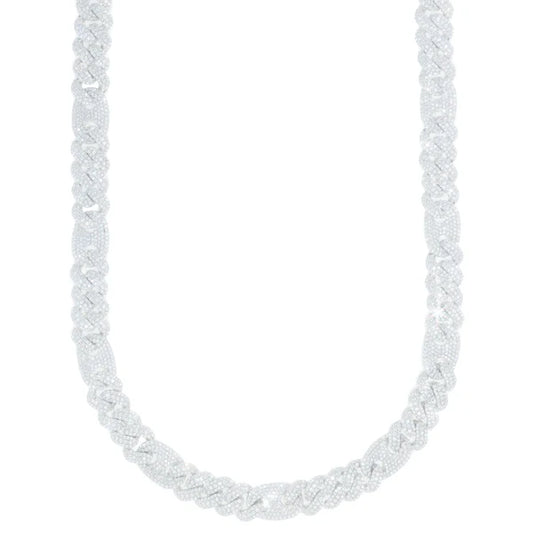 Woman's Cuban Link Chain- 10K Gold - White Gold - DIA 18.30CT - 125.0G - 18" inches