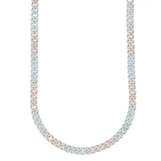 Woman's Cuban Link Chain- 10K Gold - White/Rose Gold - DIA 20.45CT - 72.10G - 19" inches