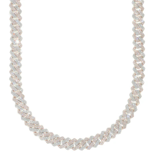 Woman's Cuban Link Chain- 10K Gold - White/Rose Gold - DIA 15.00CT - 137.8G - 17" inches