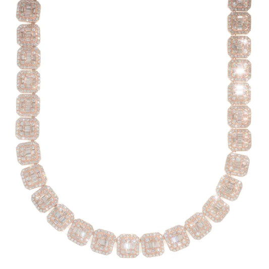 Womans Baguette Chain - 14K Gold - Rose Gold - DIA 21.22CT- 89.40G- 18" inches