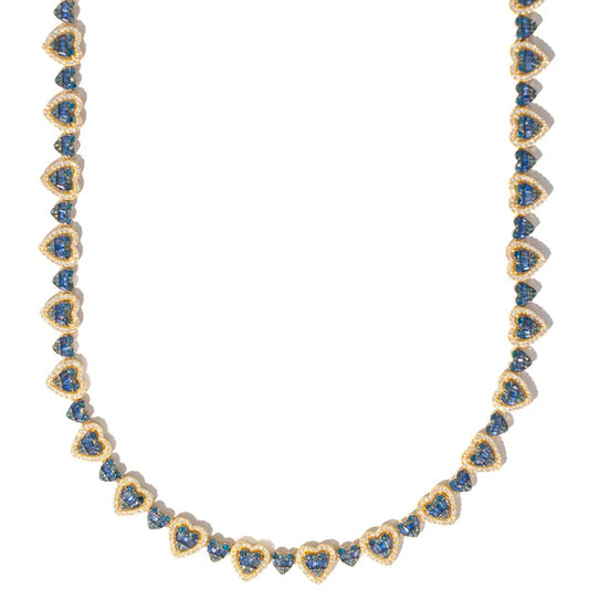 Woman's Heart Neckless With Blue Sapphires - 10K Gold - Yellow Gold - D- 5.49 CT S- 6.57 CT 1,215 PCS - 39.57G- 17" inches