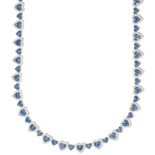 Woman's Heart Neckless With Blue Sapphires - 10K Gold - White Gold - D- 5.49 CT S- 6.57 CT 1,215 PCS  - 39.57G- 17" inches