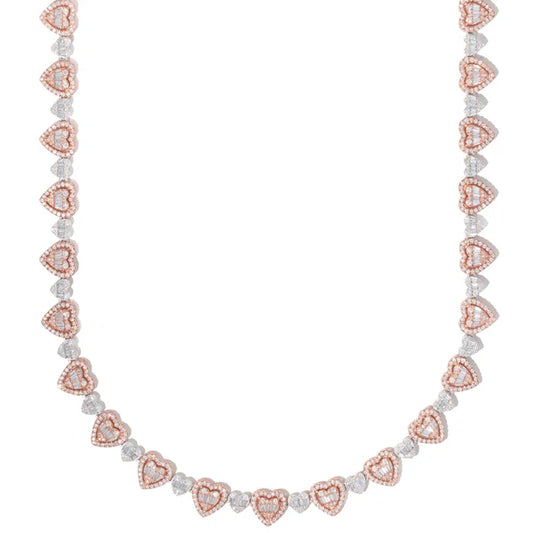 Woman's Heart with Diamonds & Baguettes Neckless - 10K Gold - Rose/White Gold - 7.50 CT 1,356 PCS  - 40.14G - 17" inches