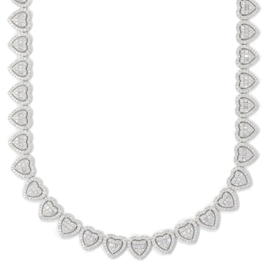 Woman's Heart Necklace With Diamonds And Baguettes - 10K Gold - White Gold - DIA 15.35 CT - 63.80G - 17" inches