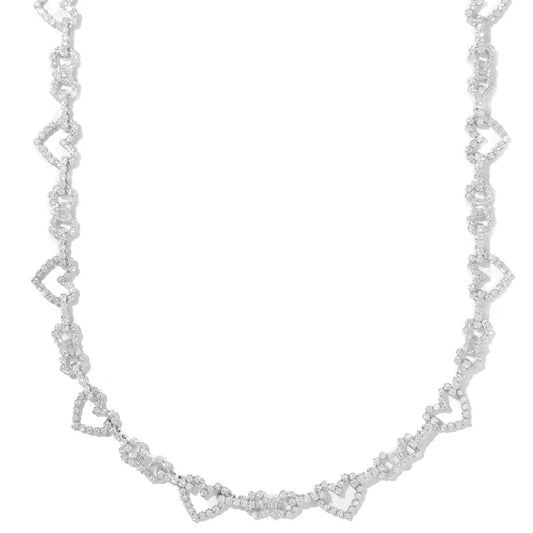 Woman's Heart With Diamonds - 14K Gold - White Gold - DIA 11.45CT 622 PCS - 47.93G - 17" inches
