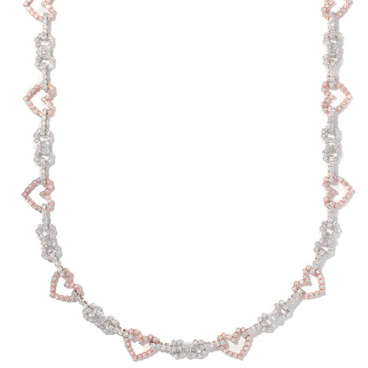 Woman's Heart With Diamonds Neckless - 14K Gold - White/Rose Gold - DIA 11.45CT 622 PCS - 47.93G - 17" inches