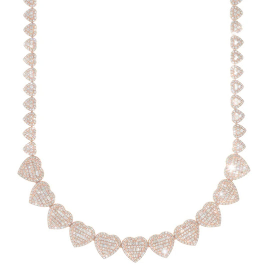 Woman's Heart Neckless - 14K Gold - Rose Gold - DIA 13.10CT - 622 PCS - 71.60G - 17" inches