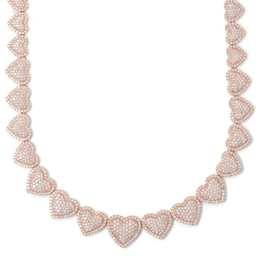 Woman's Heart Neckless - 10K Gold - Rose Gold - DIA 19.15ct - 58.10G - 17" inches