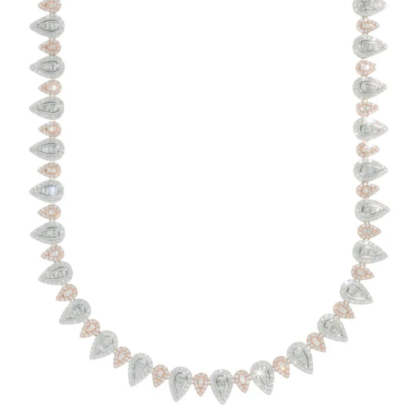 Woman's Pear Shape Neckless - 10K Gold - White/Rose Gold - DIA 13.07ct - 46.13 G - 18" inches