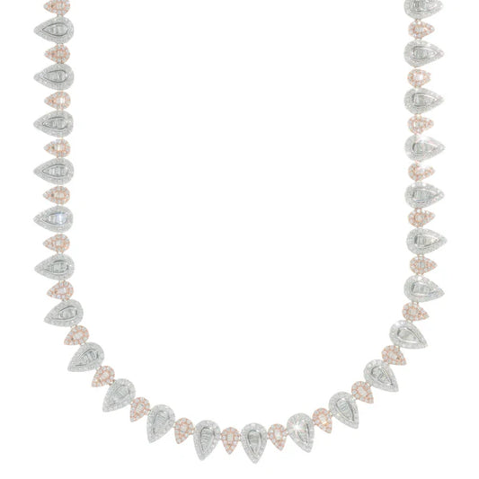 Woman's Pear Shape Neckless - 10K Gold - White/Rose Gold - DIA 13.07ct - 46.13 G - 18" inches