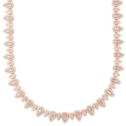 Woman's Pear Chain With Diamonds and baguettes - 10K Gold - Rose Gold - DIA 13.10ct - 45.50G - 17" inches