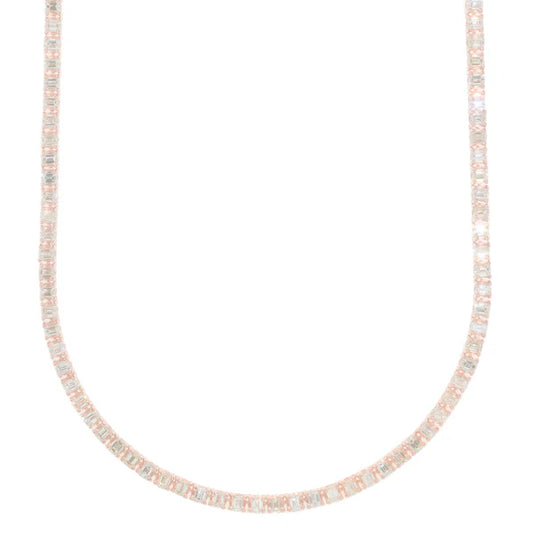 Woman's Emerald Tennis Chain - 14K Gold - Rose Gold - DIA 18.72CT- 34.70G- 16" inches