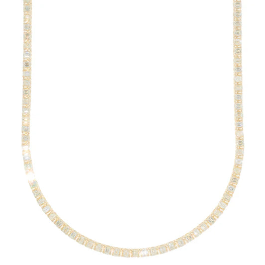 Woman's Emerald Tennis Chain - 14K Gold - Yellow Gold - DIA 18.30CT - 33.30G - 16" inches