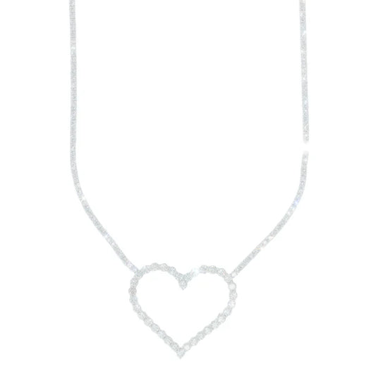 Woman's Tennis Chain With Heart - 14K Gold - White Gold - 18" inches