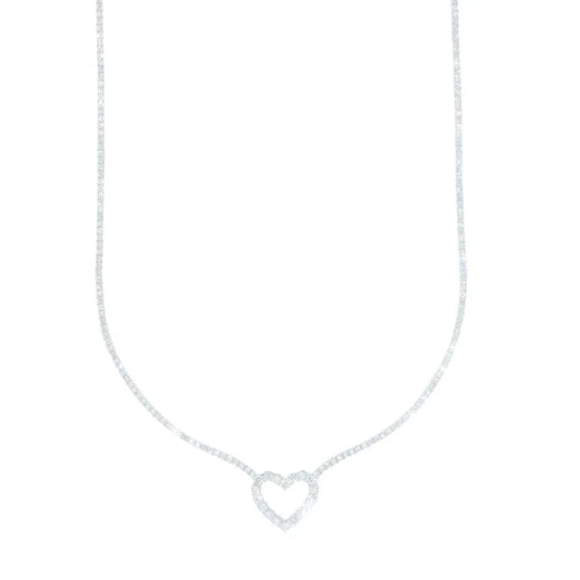 Woman's Tennis Chain With Heart - 14K Gold - White Gold - 18" inches