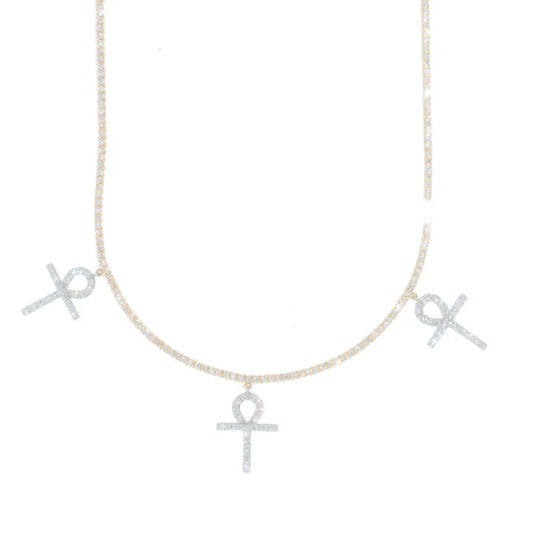 Woman's Tennis Chain With Crosses - 14K Gold - Yellow/White Gold - 16" inches