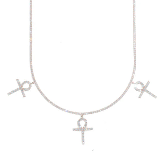 Woman's Tennis Chain With Crosses - 14K Gold - Rose Gold - 16" inches