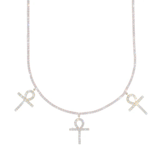 Woman's Tennis Chain With Crosses - 14K Gold - Rose/Yellow Gold - 16" inches