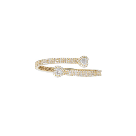 Woman's Heart Shape Baguette Bangle Bracelet - 14K - Yellow / Rose / White Gold 21.4g - D 4.69 CT - 7 inches