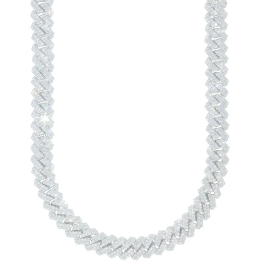 Cuban Link Chain - 10K Gold - White Gold 302.10 G - DIA 25 ct - 22" inches