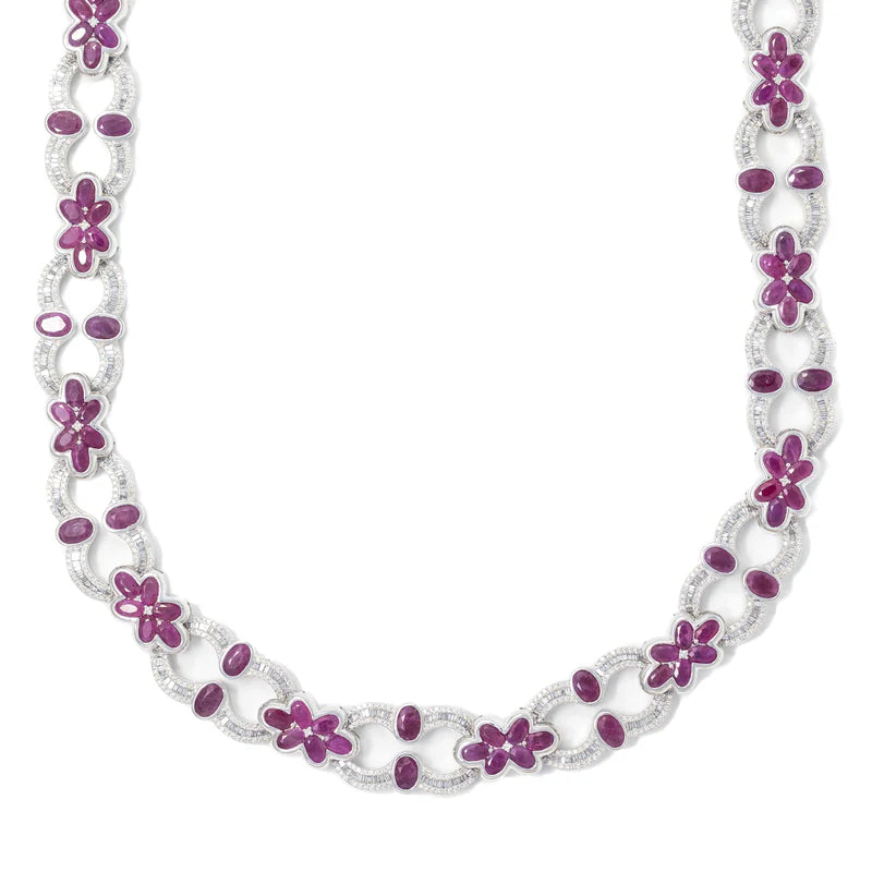 Infinity Chain With Purple Ruby's - 10K Gold - White Gold - 155.90 G - DIA-10.67 CT / R-47.06 CT - 22" inches
