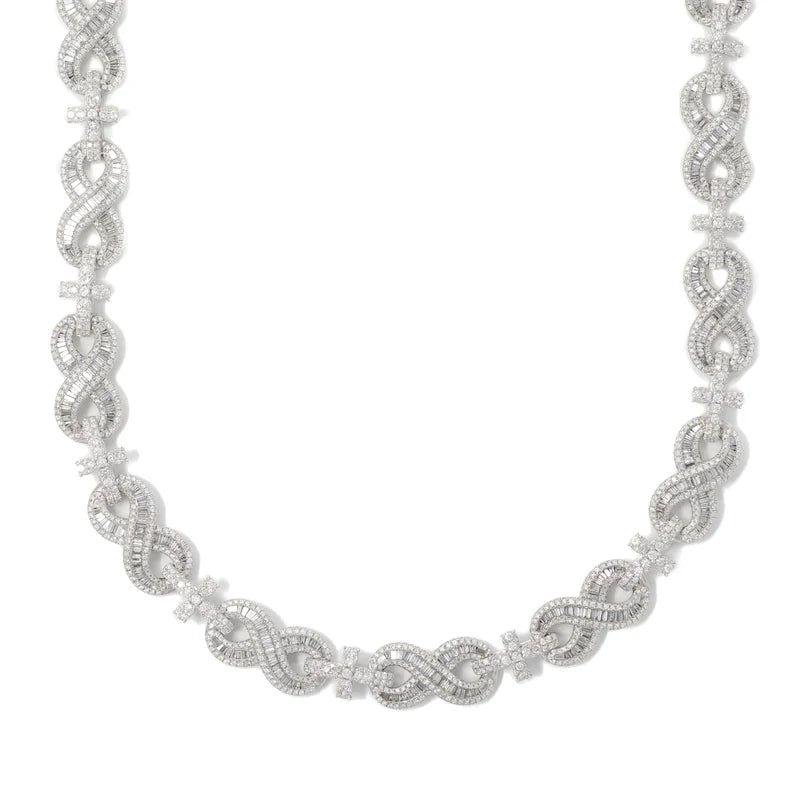 Infinity Chain With Diamonds and baguettes - 10K Gold - White Gold - 121.80 G - DIA 16.64 Ct  - 22" inches