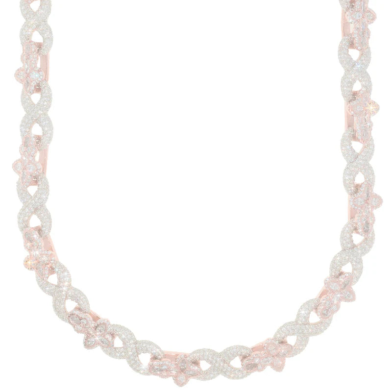 Infinity Link Chain with Crosses - 10K Gold - White/Rose Gold - 171.70G - DIA 25.95CT - 22" inches
