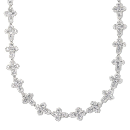 Cross Chain With Emeralds And Diamonds - 10K Gold - White Gold - 69G - DIA 17.71CT - 22" inches