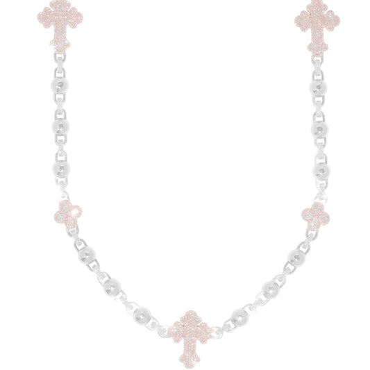 Baguette Chain with Diamond Crosses - 10K Gold - White/Rose Gold - 102.40G - DIA 13.00CT - 22" inches
