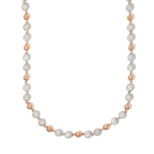 2 Tone Gold Ball Chain With Diamonds - 10K Gold - White/Rose Gold - 107.30G - DIA 30.60CT - 22" inches (Copy)