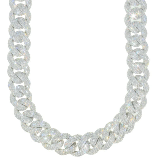 Cuban Link Chain - 10K Gold - White Gold 467 gr - DIA 83.57 Ct - 22" inches