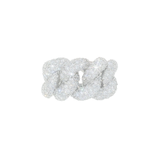 Cuban Link Ring - 14K - White Gold 16.10g - D 4.10 CT