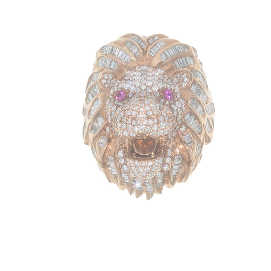 Lion Ring – 14K – Rose Gold 43.0 g – D 4.00 CT