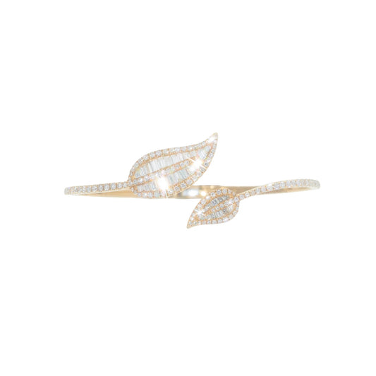 Leaf Shaped Bangle With Diamond’s & Baguette’s - 18K - Yellow Gold 14.60g - D 2.62 CT