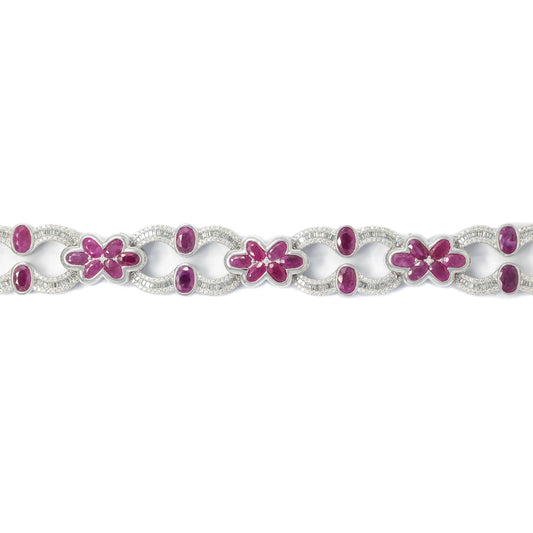 Infinity Bracelet With Diamonds & Rubys - 10K - White Gold 58.10 g - D 5.37 ct / R 15.65 ct - 8 inches