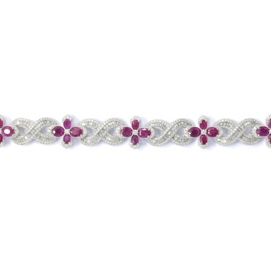 Infinity Bracelet With Diamond's & Ruby's - 10K - White Gold 47.60g - D 5.05 ct / R 9.16 ct - 8 inches