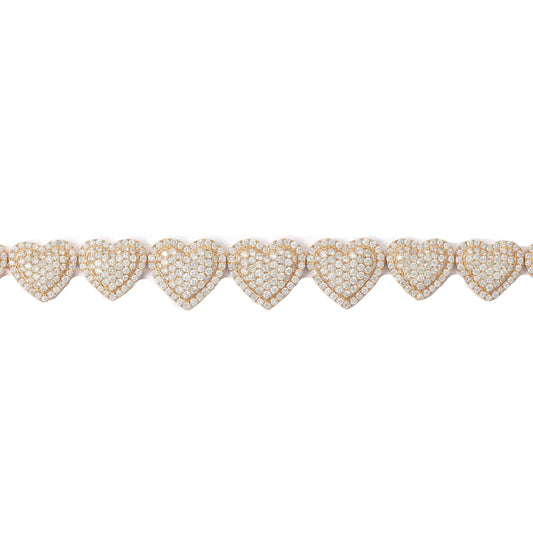 Heart Bracelet With Diamonds - 10K - Yellow Gold 23.80g - D 8.00 CT - 8 inches