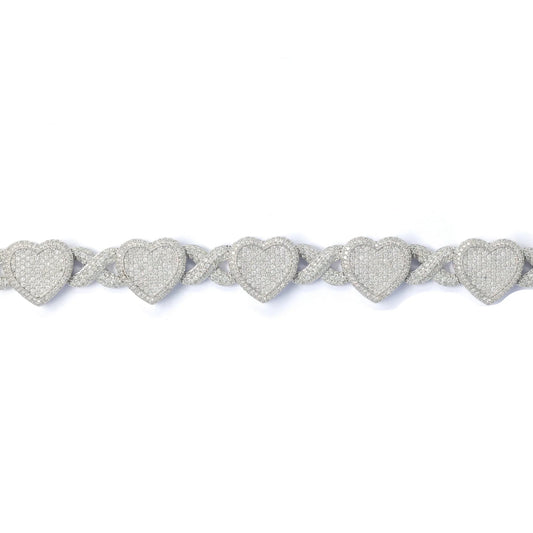 Infinity Bracelet With Hearts - 10K - White Gold 38.70g - D 7.50 CT - 8 inches
